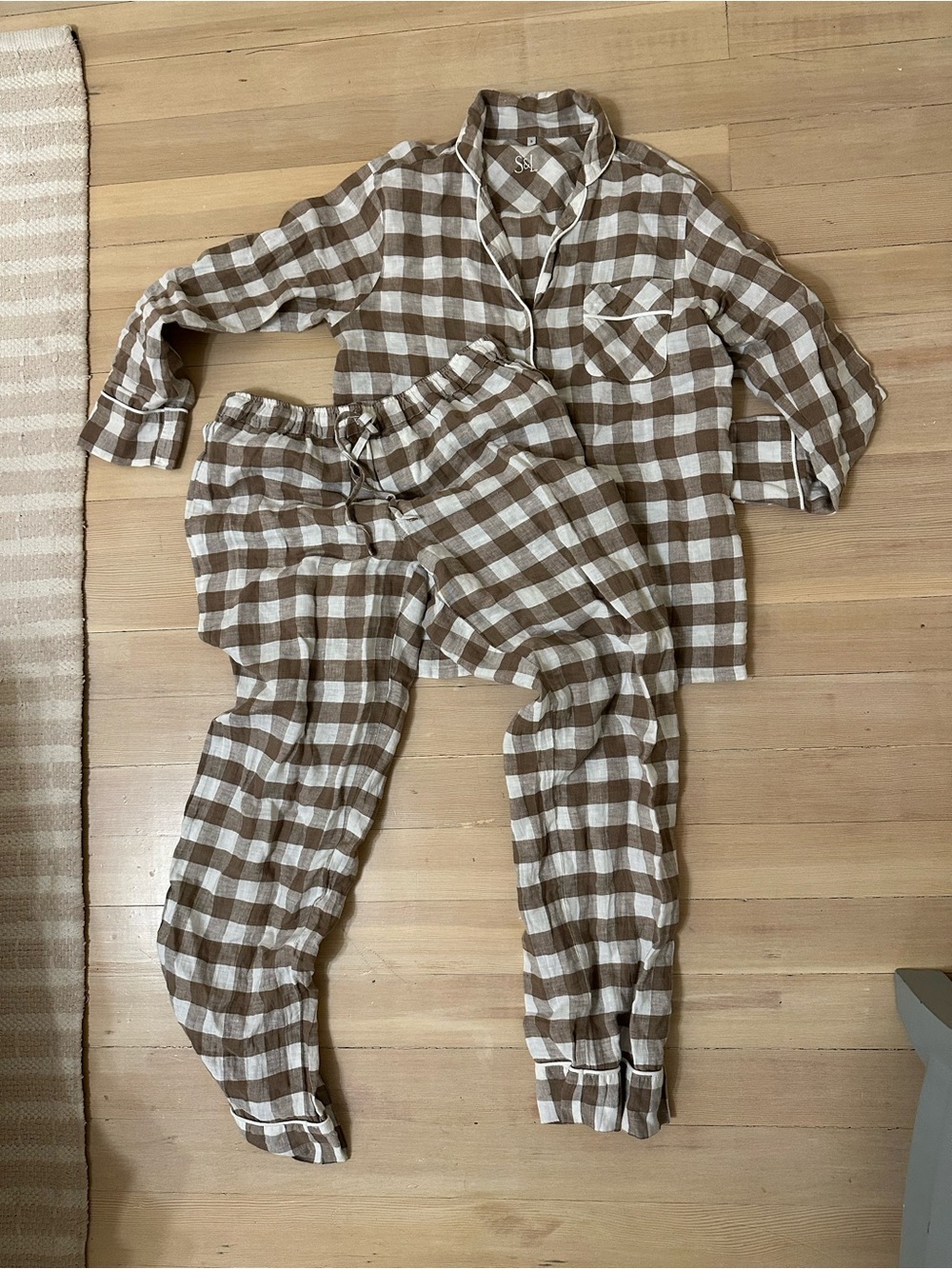 Serena & Lily Mink Gingham Linen Pajama Set